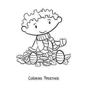 Coloring page of a boy in autumn