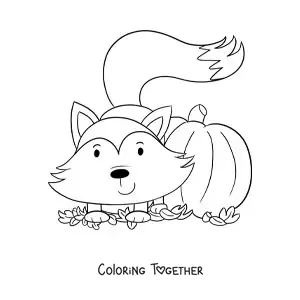Coloring page of a fox in autumn