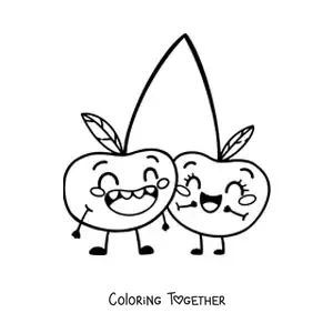 Coloring page of two smiling cartoon cherries
