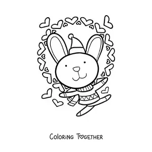 Coloring page of a kawaii winter bunny