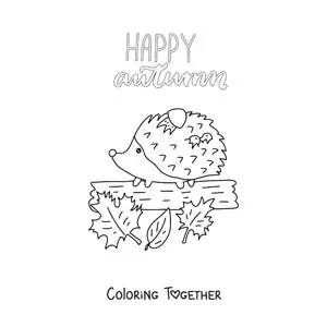 Coloring page of autumn in English with a kawaii porcupine