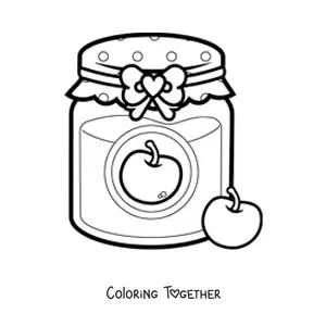 Coloring page of a jar of cherry jelly with a cherry beside it