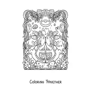 Coloring page of cute rabbits in love dancing