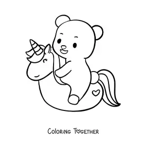 Coloring page of a kawaii beach bear