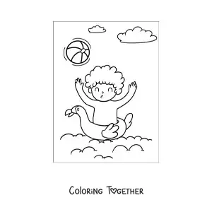 Coloring page of a happy child in the sea