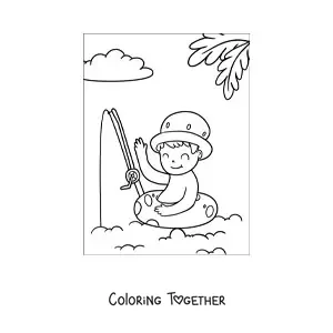 Coloring page of a child on a beach day
