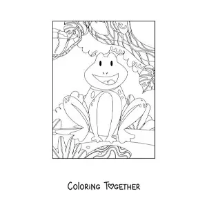 Coloring page of a tropical rainforest frog