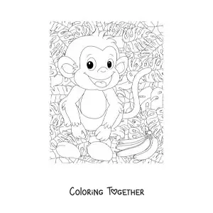 Coloring page of an animated wild monkey