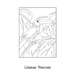Coloring page of a toucan in the jungle