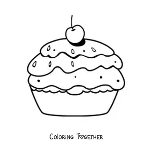 Coloring page of a cake with a cherry