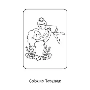 Coloring page of a mom holding her daughter