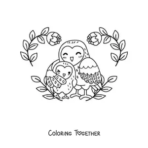 Coloring page of a mother owl with her chick