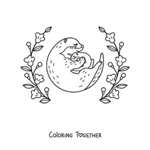 Coloring page of a mother otter with her pup