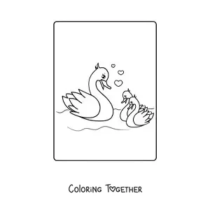 Coloring page of a mother duck with her ducklings