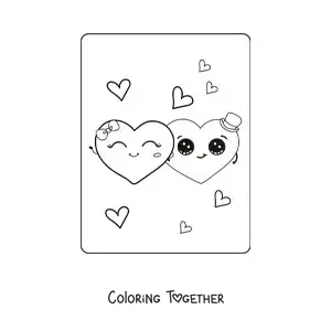 Coloring page of a pair of animated hearts
