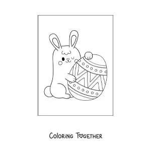 Coloring page of a kawaii bunny with a giant Easter egg
