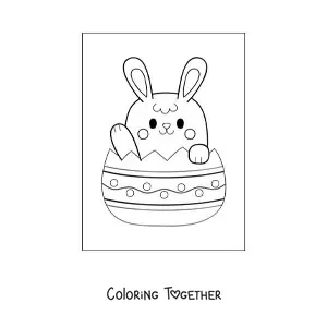 Coloring page of a kawaii Easter bunny in an egg