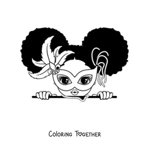 Coloring page of a kawaii girl with a Carnival mask