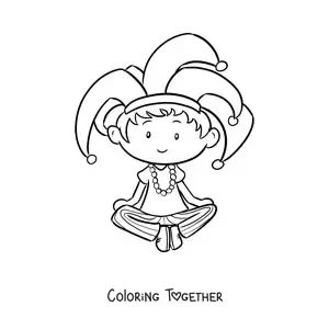 Coloring page of a boy sitting with a Carnival hat