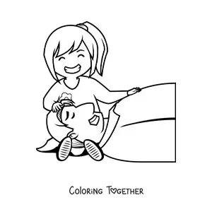Coloring page of a father and daughter