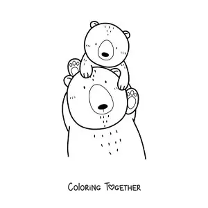Coloring page of a daddy bear with his cub