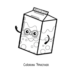 Coloring page of a cute kawaii milk carton with glasses