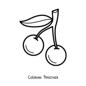 Coloring page of two cherries with a leaf