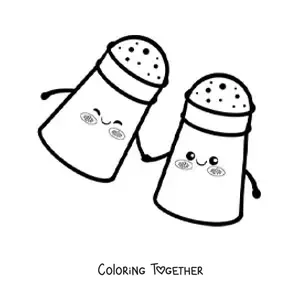 Coloring page of cute kawaii salt and pepper shakers