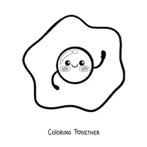 Coloring page of an easy cute kawaii fried egg