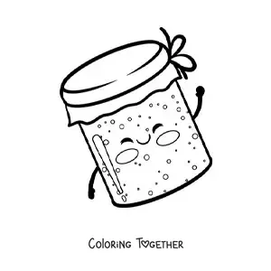 Coloring page of a big cute kawaii jam jar