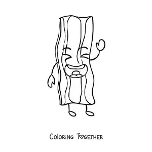 Coloring page of cute kawaii fried bacon