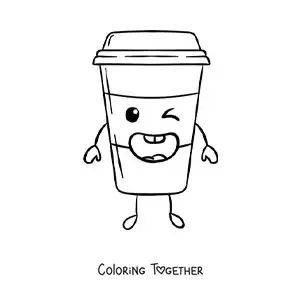 Coloring page of an easy cute kawaii coffee cup