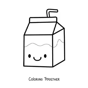 Coloring page of a big cute kawaii milk carton