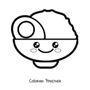 Coloring page of an easy cute kawaii plate of rice with egg