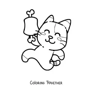Coloring page of a cartoon cat with a rib
