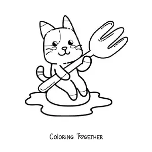 Coloring page of a cartoon cat with a fork and a fried egg
