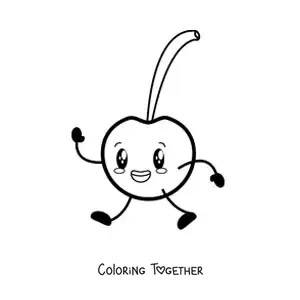 Coloring page of a cartoon cherry walking