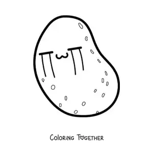 Coloring page of a cute kawaii cartoon potato crying