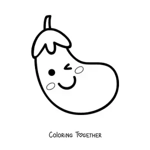 Coloring page of a big healthy cute kawaii cartoon eggplant