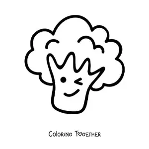 Coloring page of cute healthy kawaii cartoon broccoli