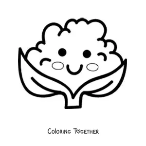 Coloring page of big healthy cute kawaii cartoon cauliflower