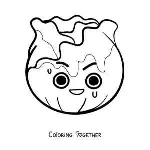 Coloring page of angry cute kawaii cartoon lettuce