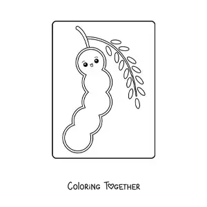 Coloring page of a cute kawaii cartoon pea pod
