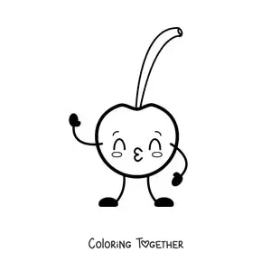 Coloring page of a cartoon cherry blowing kisses