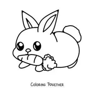 Coloring page of a kawaii rabbit eating a carrot