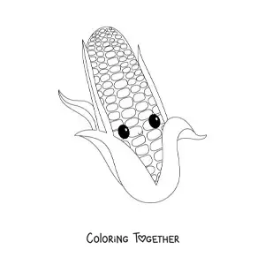 Coloring page of kawaii corn on the cob