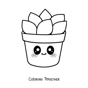 Coloring page of a big kawaii succulent in a pot