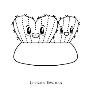 Coloring page of a cute heart-shaped cactus in a pot
