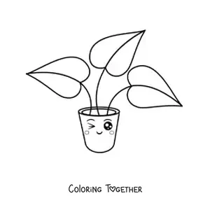 Coloring page of a cute plant with big leaves in a pot