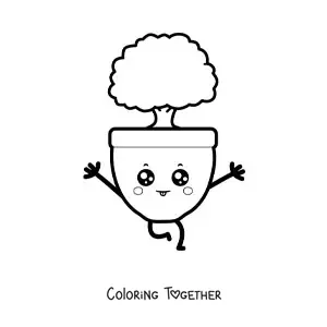 Coloring page of an easy small kawaii tree in a pot